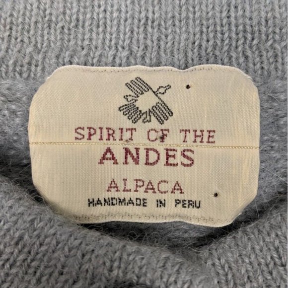 Spirit Of The Andes Womens Funky 100% Alpaca Button Sweater Cardigan Grey Medium - Picture 3 of 4